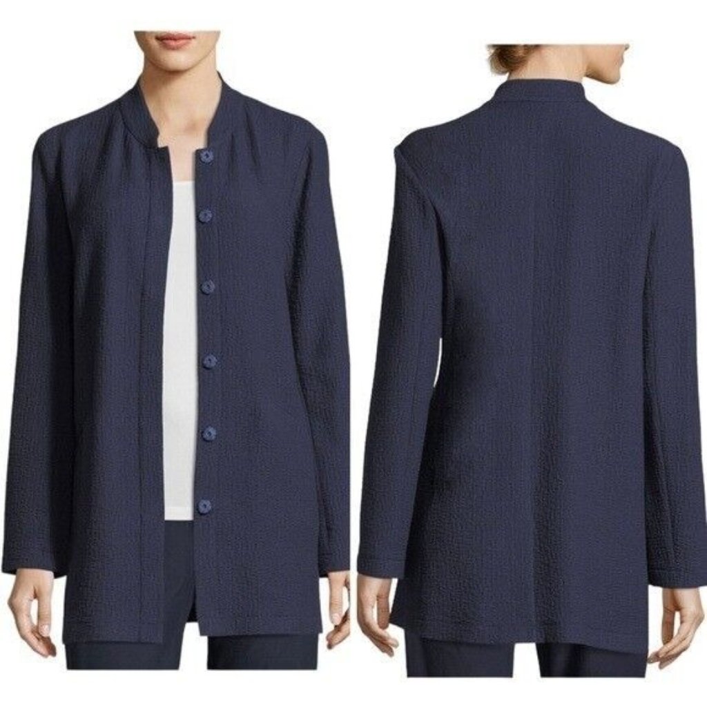 Eileen Fisher Navy Textural Cotton Stretch Jacket Size 3x